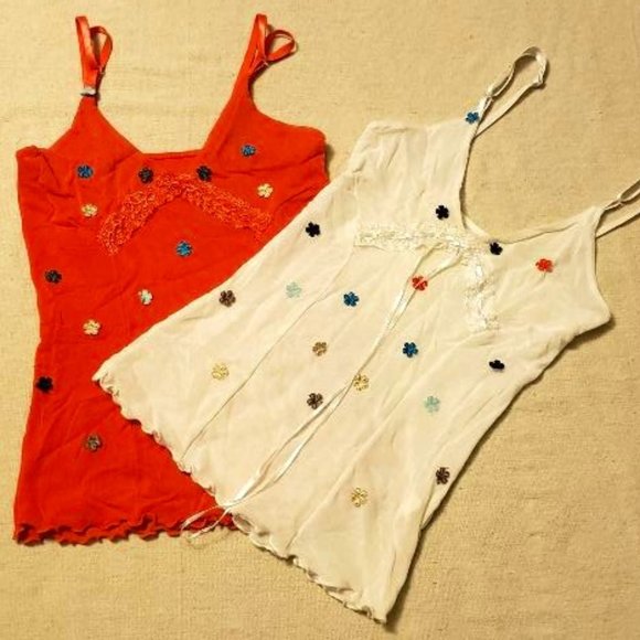 Unknown Other - 2 Girls S-M Spaghetti Strap/Tank Tops Pink & White